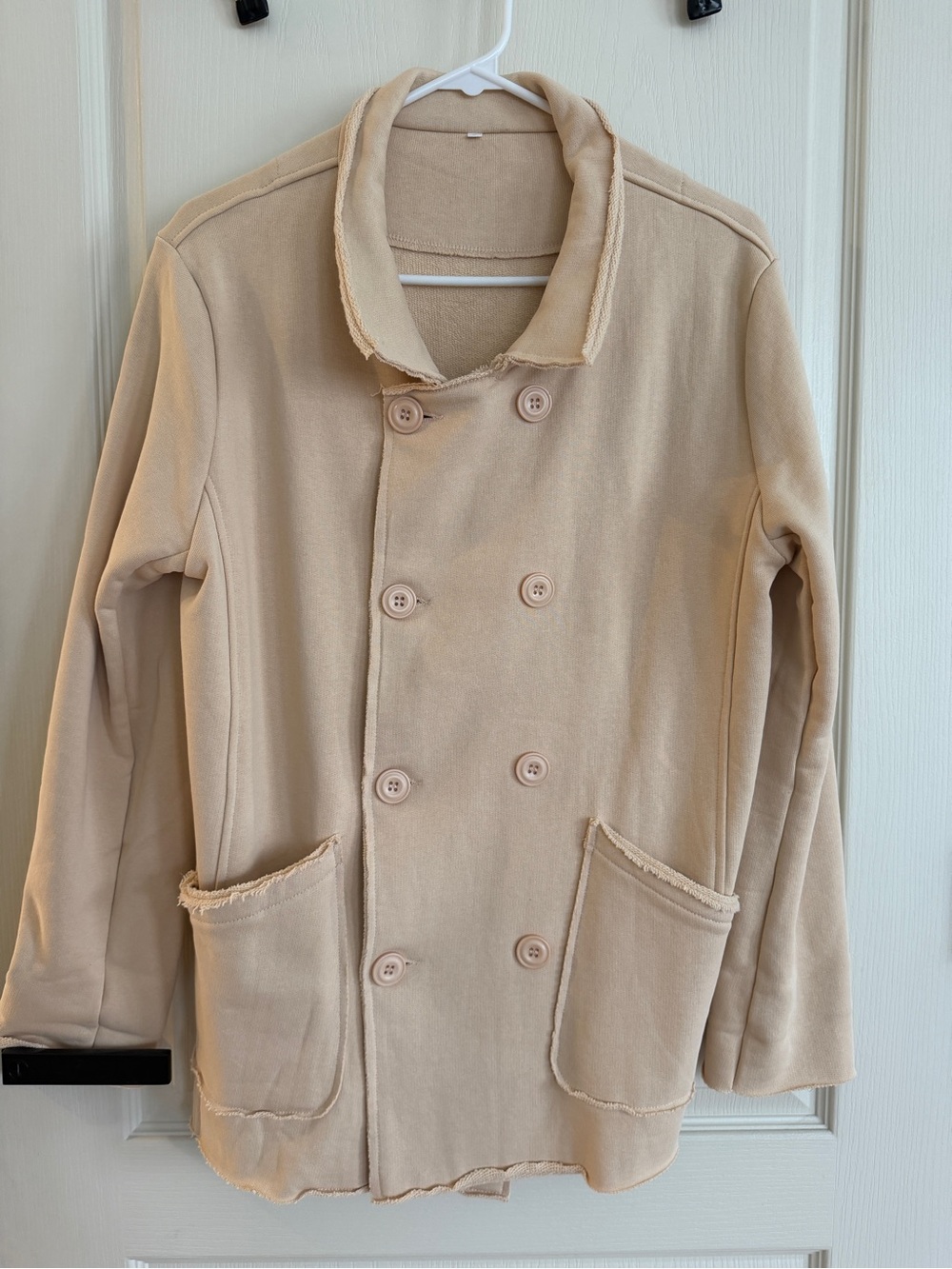 Women’s Sweatshirt Blazer Jacket, Beige Small.